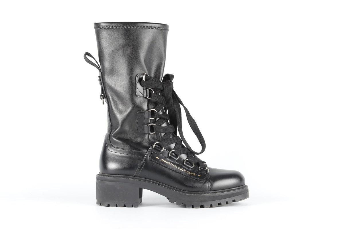 CHRISTIAN DIOR BLACK D-FIGHT LEATHER BOOTS EU 40 UK 7 US 10