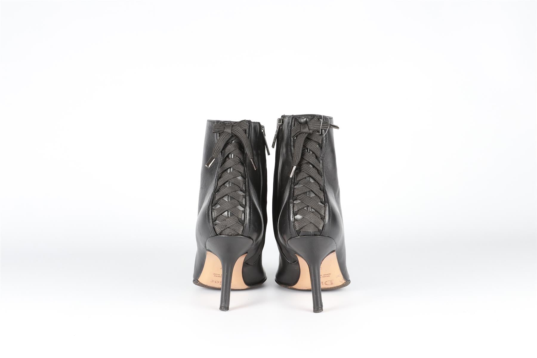 CHRISTIAN DIOR BLACK VINTAGE LEATHER ANKLE BOOTS EU 37 UK 4 US 7