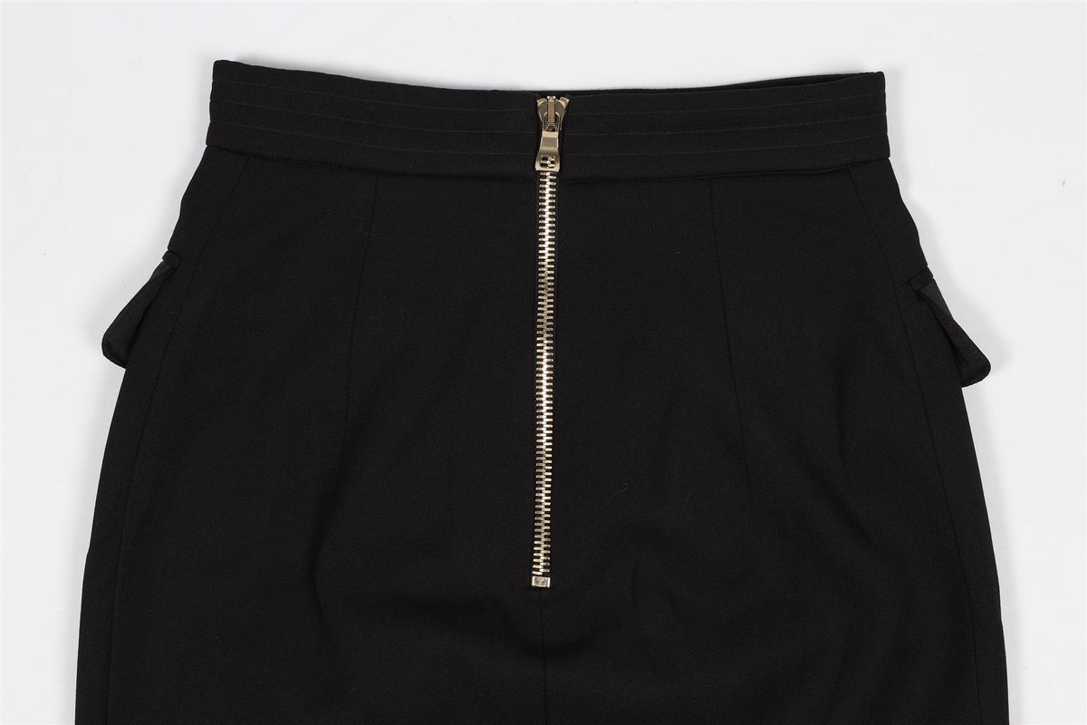 BALMAIN BLACK WOOL MINI SKIRT IT 36 UK 4