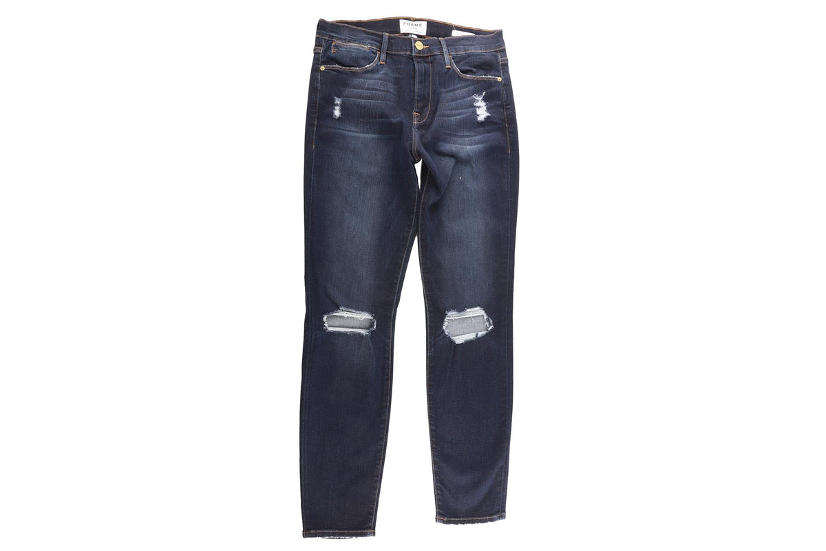 FRAME NAVY COTTON HIGH WAISTED JEANS W29 UK 10-12