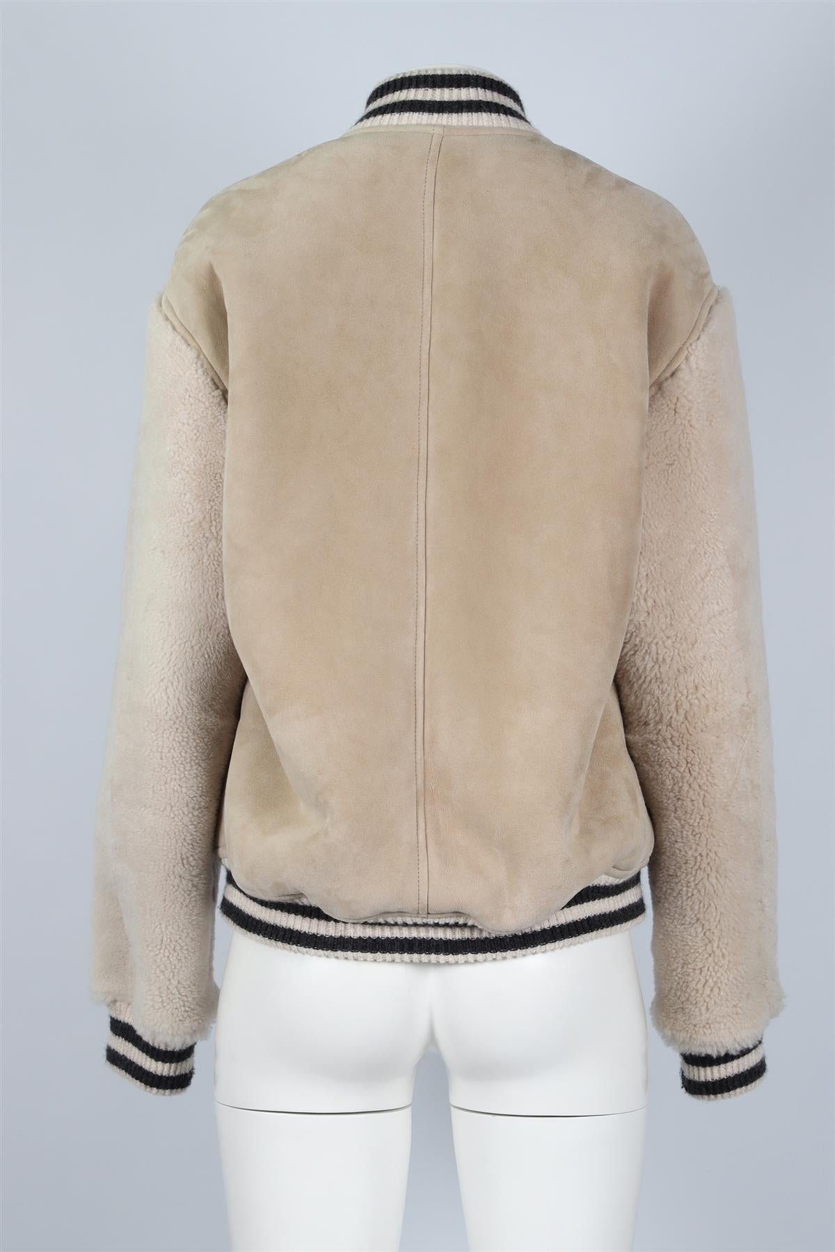 ISABEL MARANT BEIGE SHEARLING AND SUEDE BOMBER JACKET SMALL