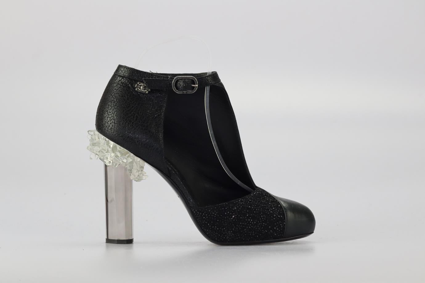 CHANEL 2012 TWEED AND LEATHER ANKLE BOOTS EU 38.5 UK 5.5 US 8.5
