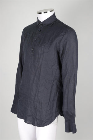 100% CAPRI NAVY MEN'S LINEN SHIRT MEDIUM