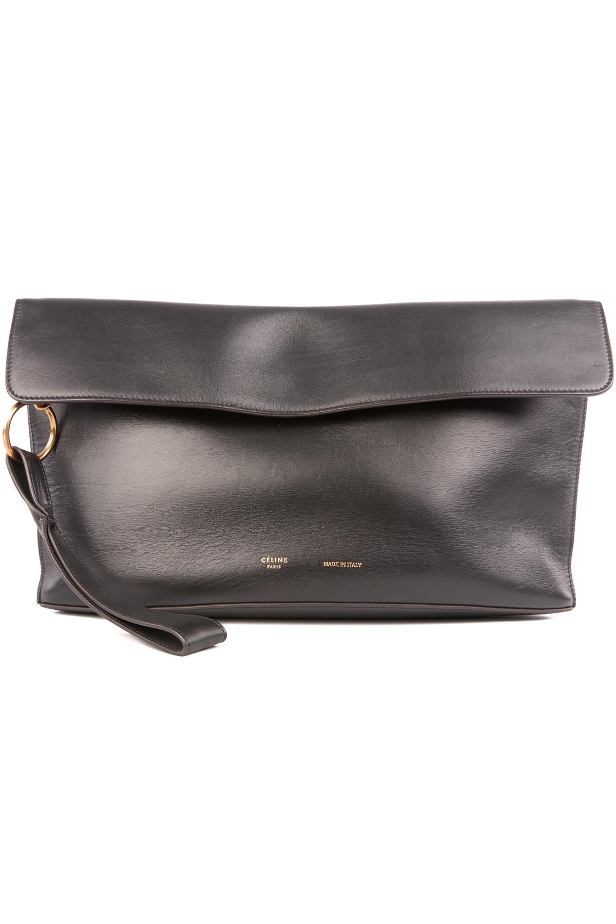 CELINE BLACK CURVE LEATHER CLUTCH