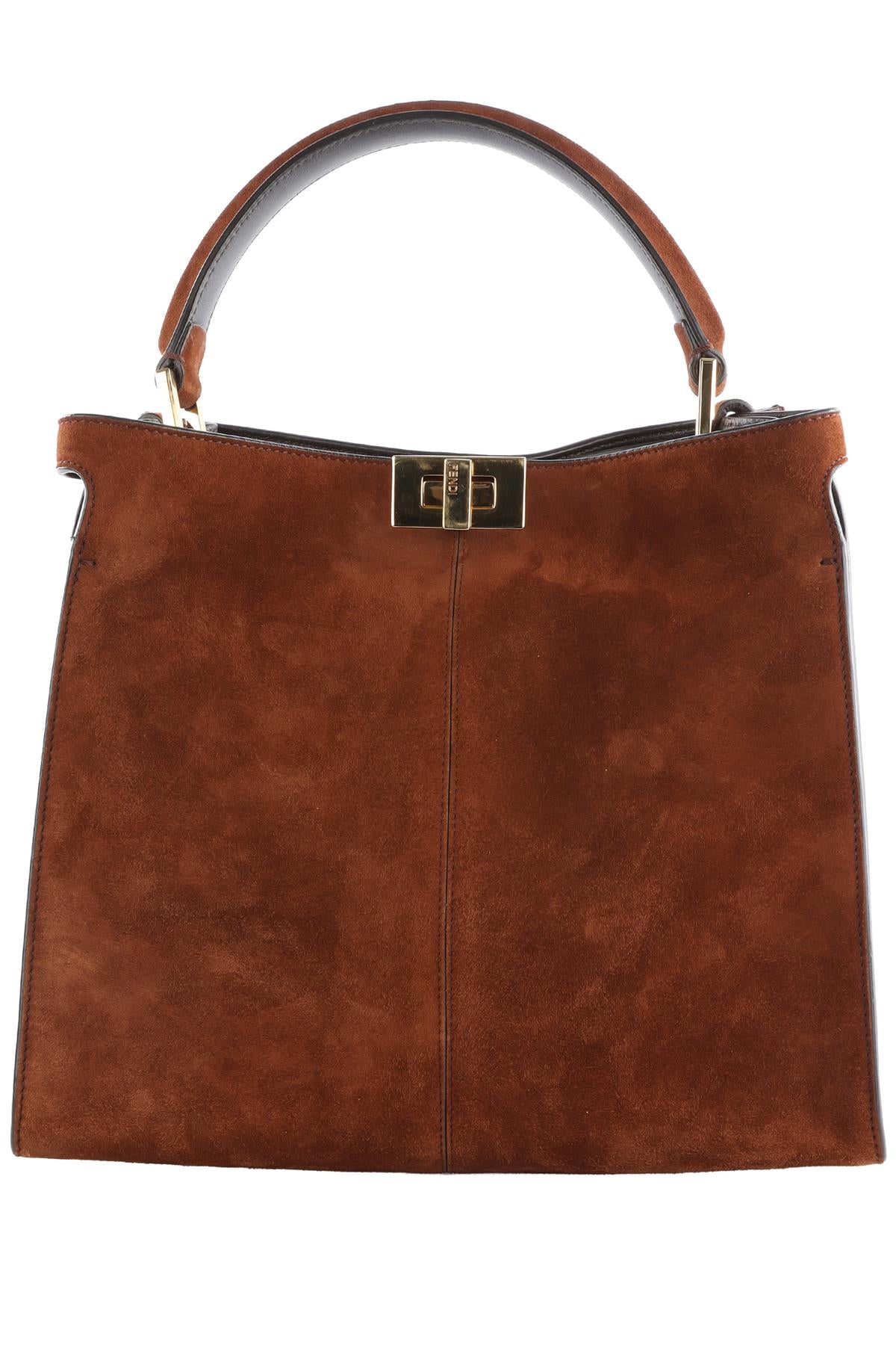 FENDI BROWN PEEKABOO X-LITE MEDIUM SUEDE TOTE BAG