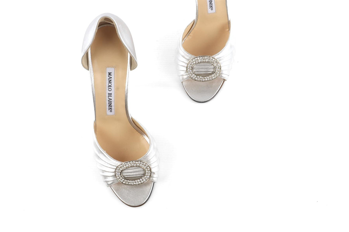 MANOLO BLAHNIK SILVER LEATHER SANDALS EU 37 UK 4 US 7