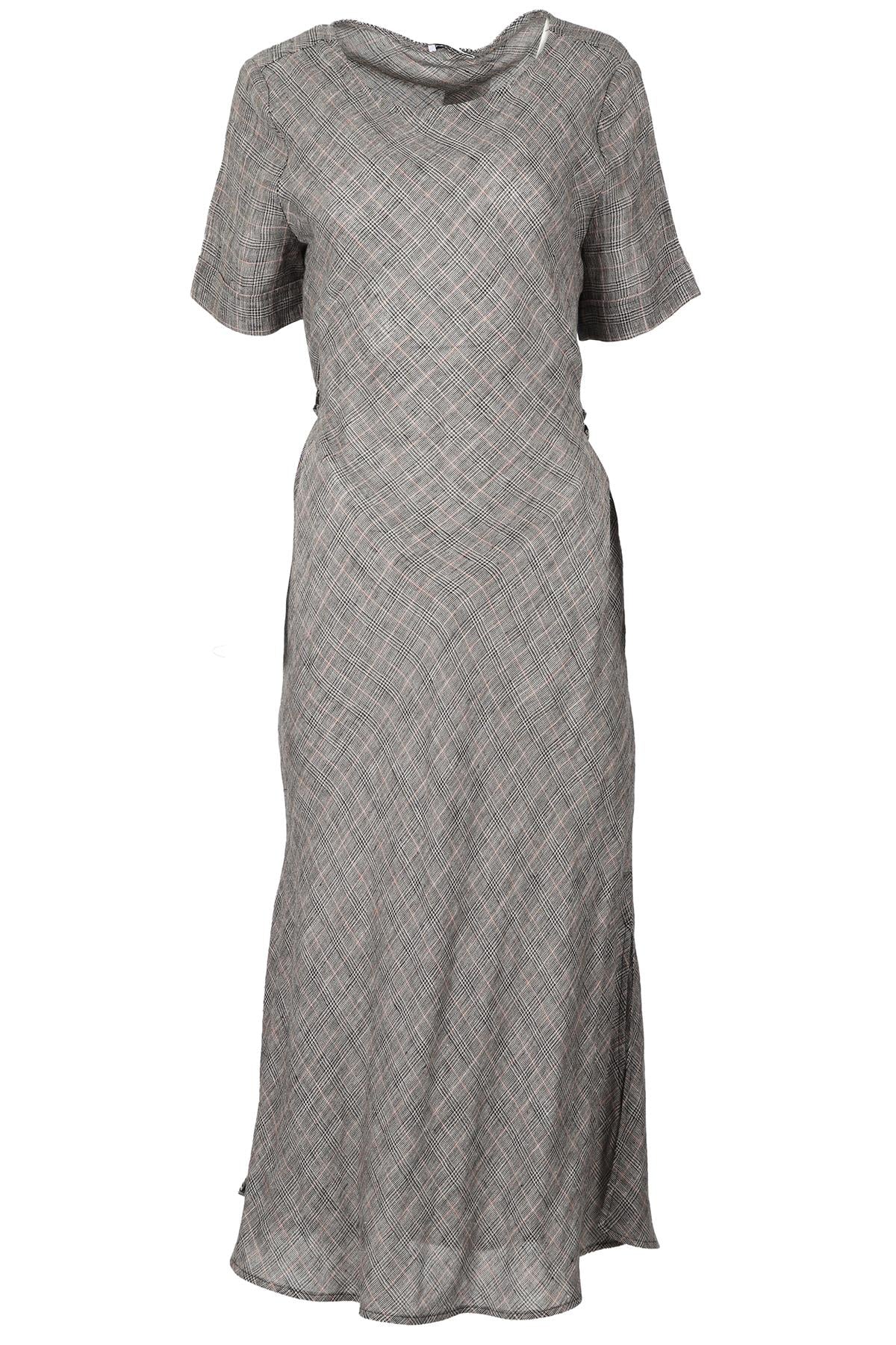 NICOLE FARHI GREY LINEN BLEND MIDI DRESS UK 10