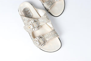 ROGER VIVIER GOLD CRYSTAL AND TWEED SANDALS EU 40 UK 7 US 10