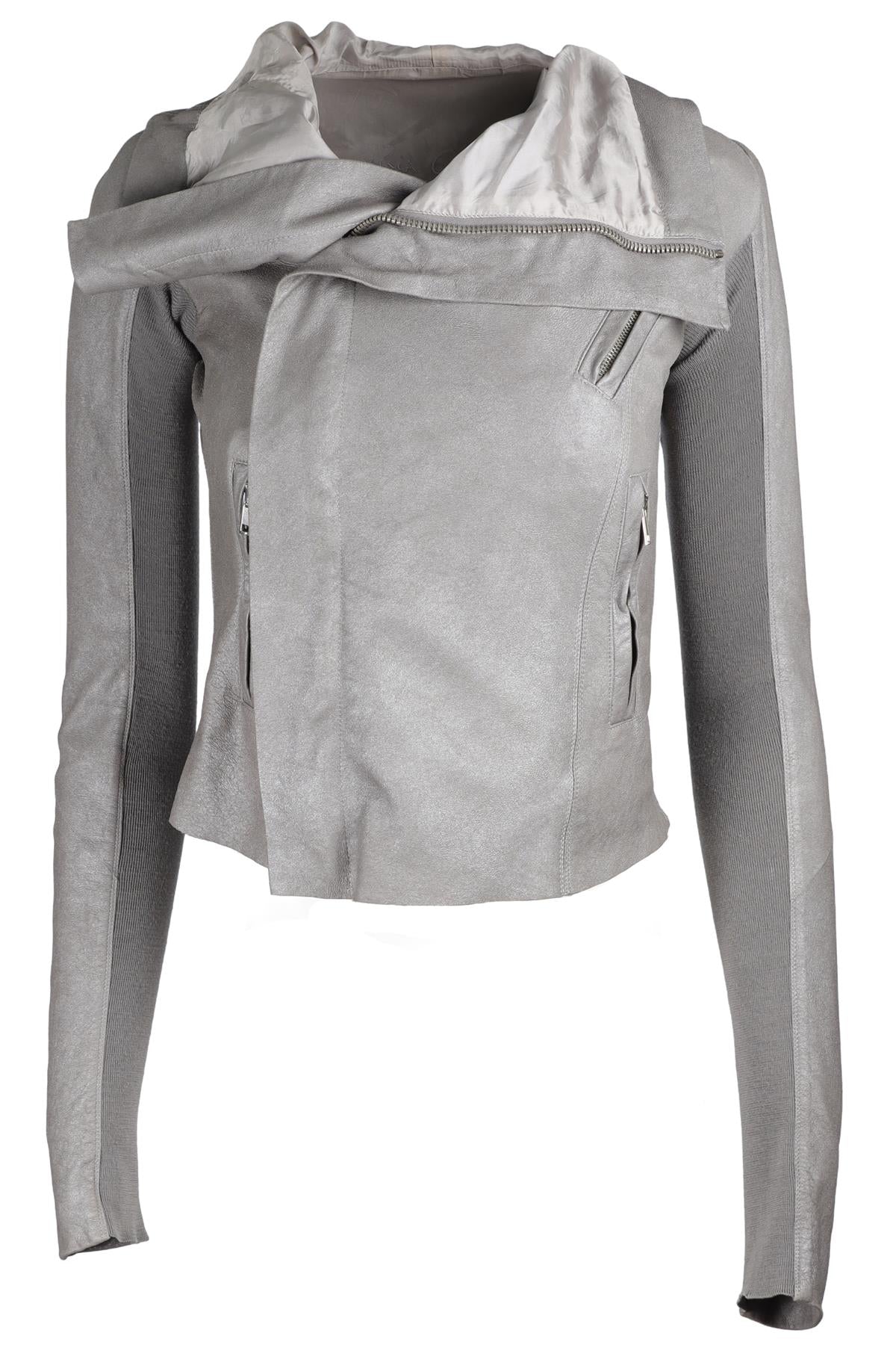 RICK OWENS GREY LEATHER JACKET IT 38 UK 6