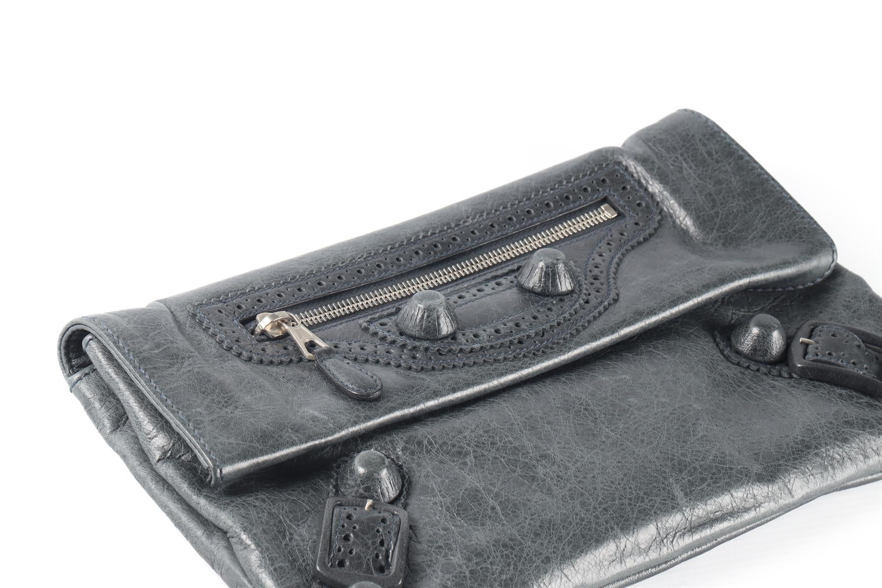 BALENCIAGA GREY GIANT 21 ENVELOPE LEATHER CLUTCH