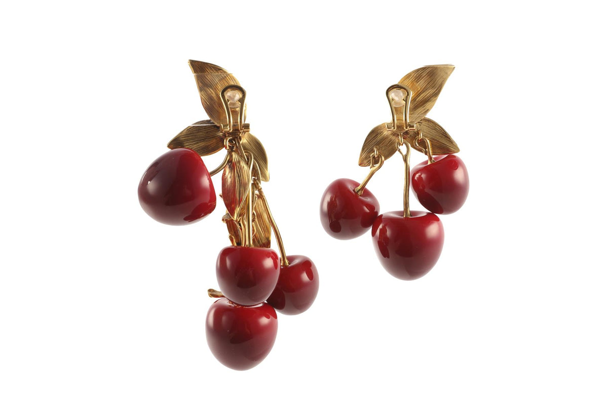 SAINT LAURENT CHERRY GOLD TONE CLIP ON EARRINGS