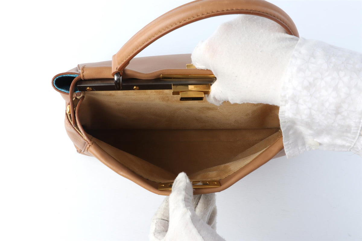 FENDI BROWN PEEKABOO MEDIUM LEATHER AND PYTHON TOTE BAG