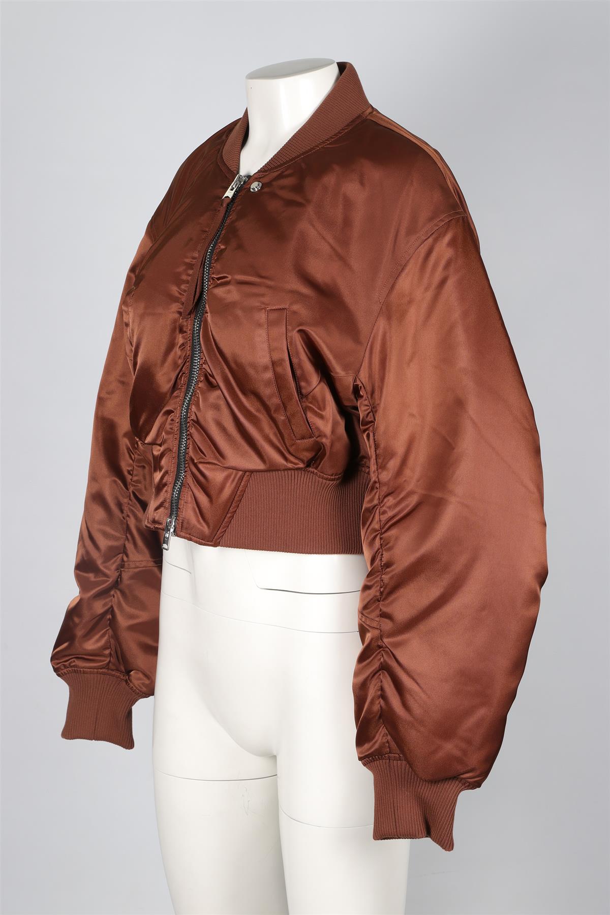 AGOLDE + SHOREDITCH SKI CLUB BROWN SATIN BOMBER JACKET XSMALL