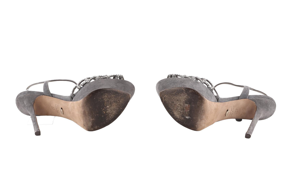 SERGIO ROSSI GREY SUEDE PLATFORM SANDALS EU 37