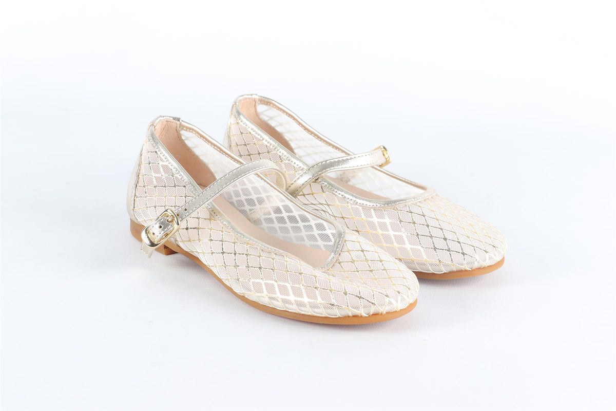CHRISTIAN DIOR GOLD KIDS GIRLS LEATHER BALLET FLATS EU 27 UK 9 US 10