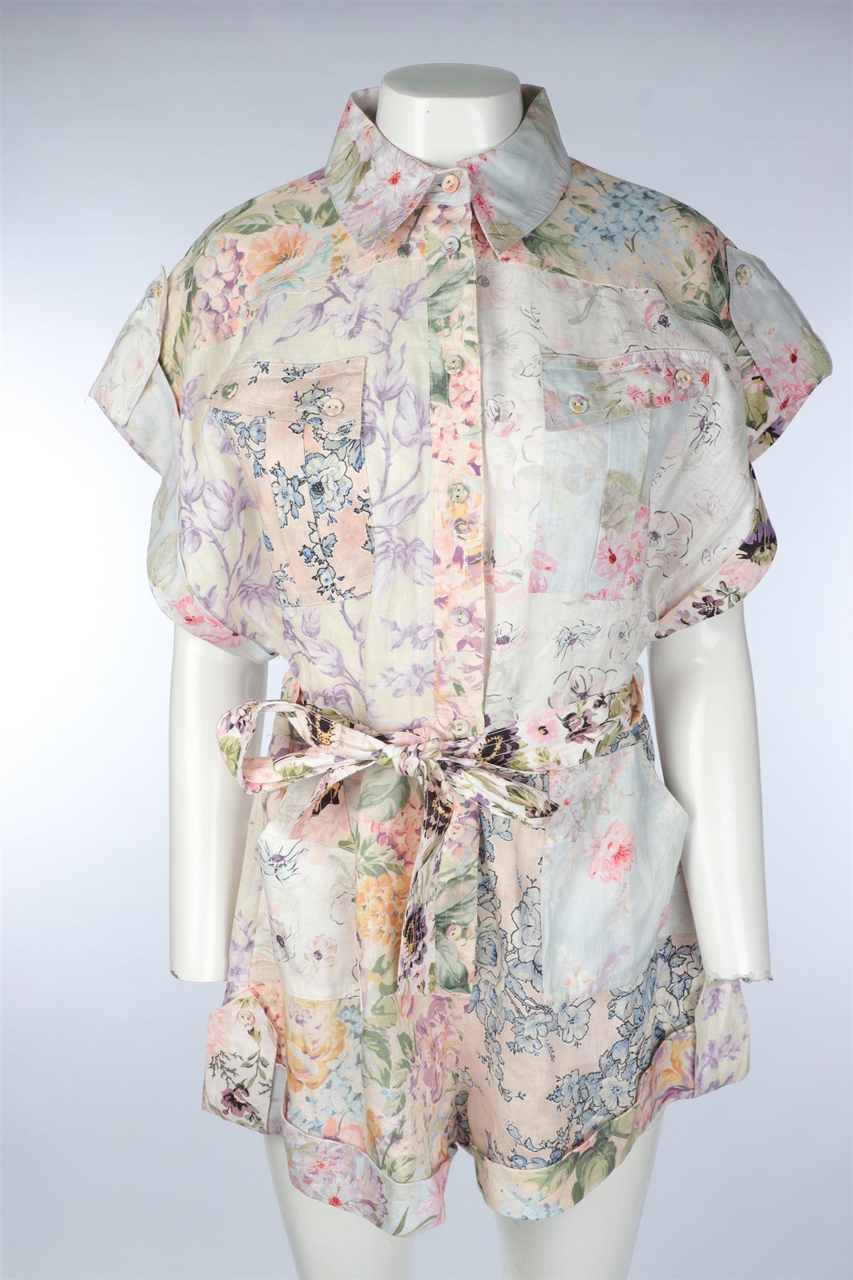 ZIMMERMANN MULTI LINEN PLAYSUIT UK 14