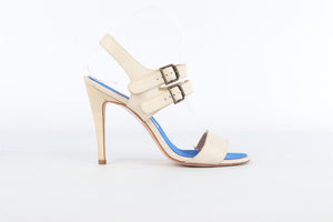 MANOLO BLAHNIK WHITE LEATHER SANDALS EU 38 UK 5 US 8