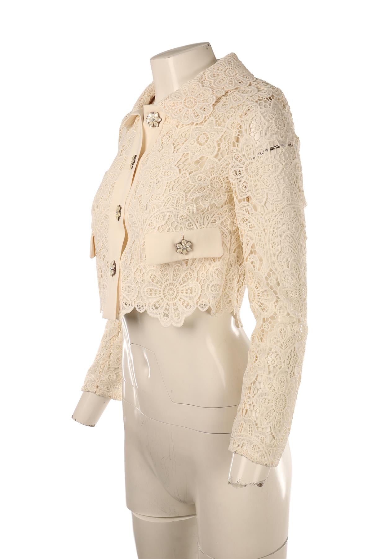 SELF-PORTRAIT IVORY CROCHET JACKET UK 4