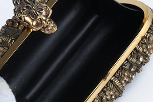 ALEXANDER MCQUEEN GOLD SKULL CRYSTAL AND SATIN CLUTCH