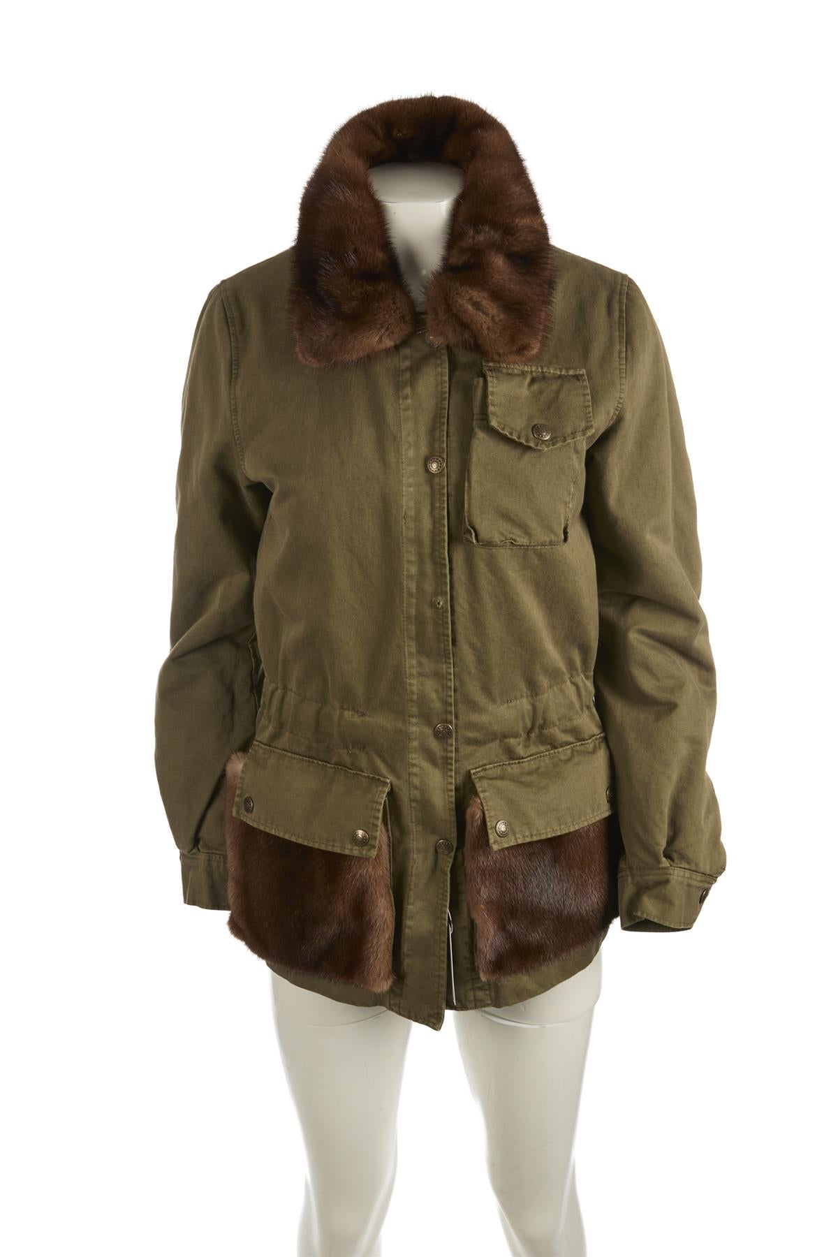 UNBRANDED GREEN MINK FUR AND COTTON JACKET MEDIUM