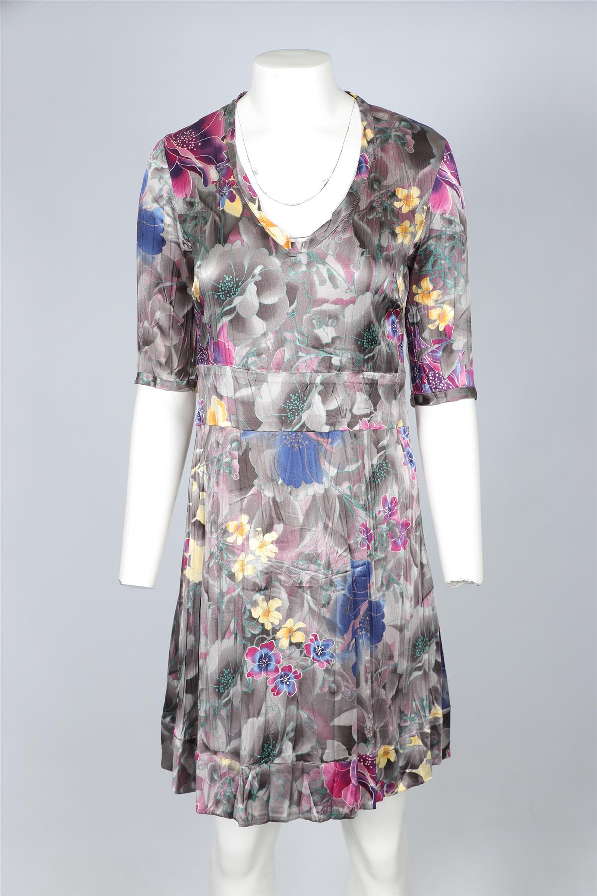 ETRO GREY SILK MINI DRESS IT 40 UK 8