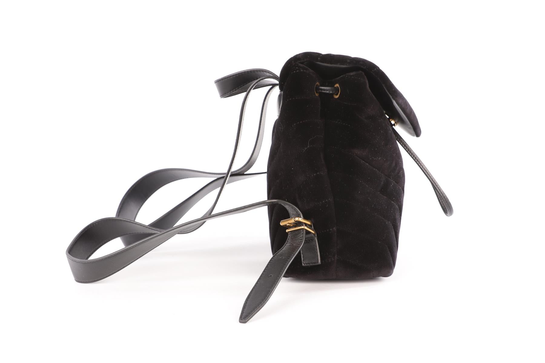 SAINT LAURENT BLACK LOU LOU SMALL VELVET BACKPACK