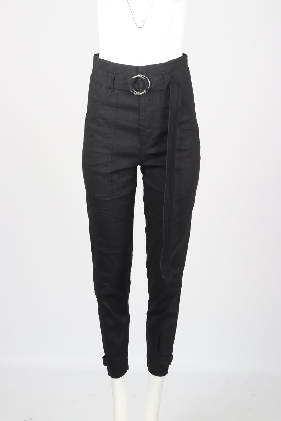 FRAME BELTED LINEN BLEND TAPERED PANTS XSMALL