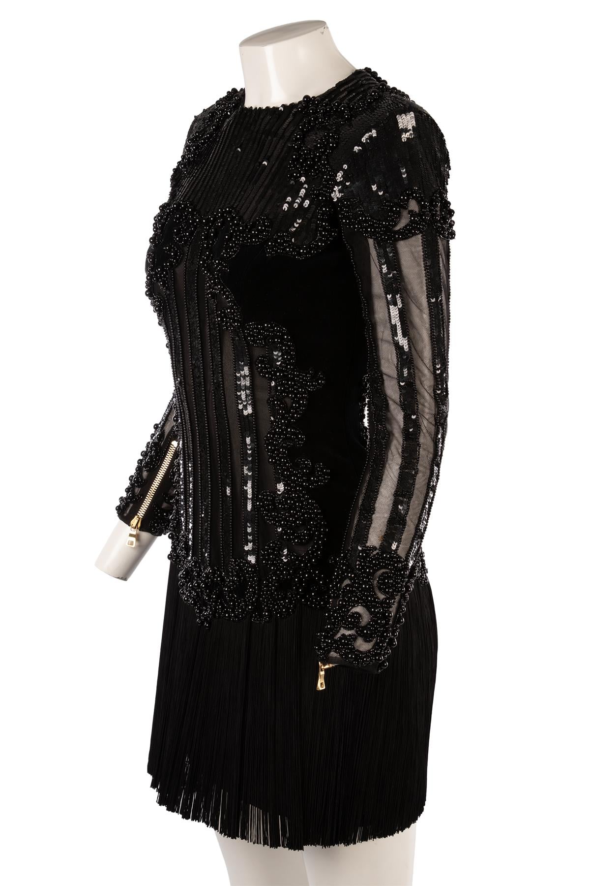 BALMAIN BLACK VELVET MINI DRESS FR 36 UK 8