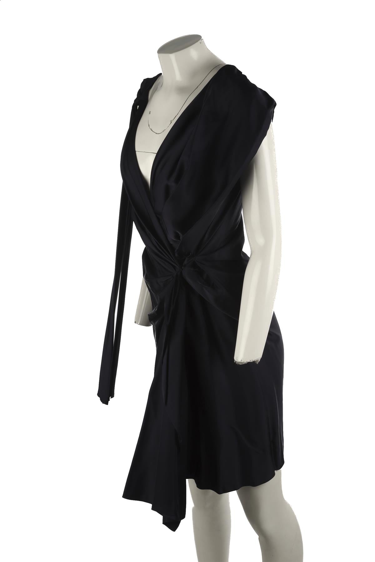 LANVIN NAVY 2011 SATIN MIDI DRESS FR 36 UK 8