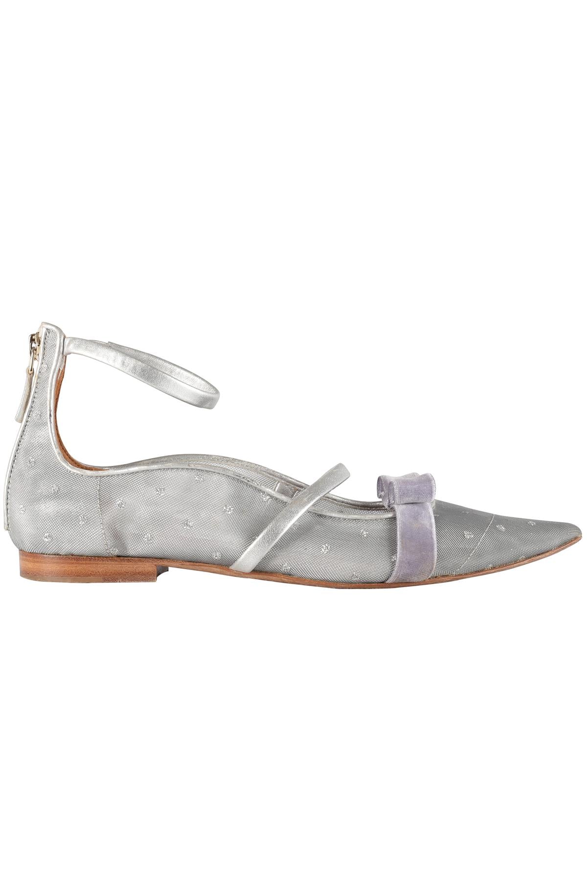 MALONE SOULIERS + ROY LUWOLT SILVER MESH BALLET FLATS EU 38 UK5 US 8