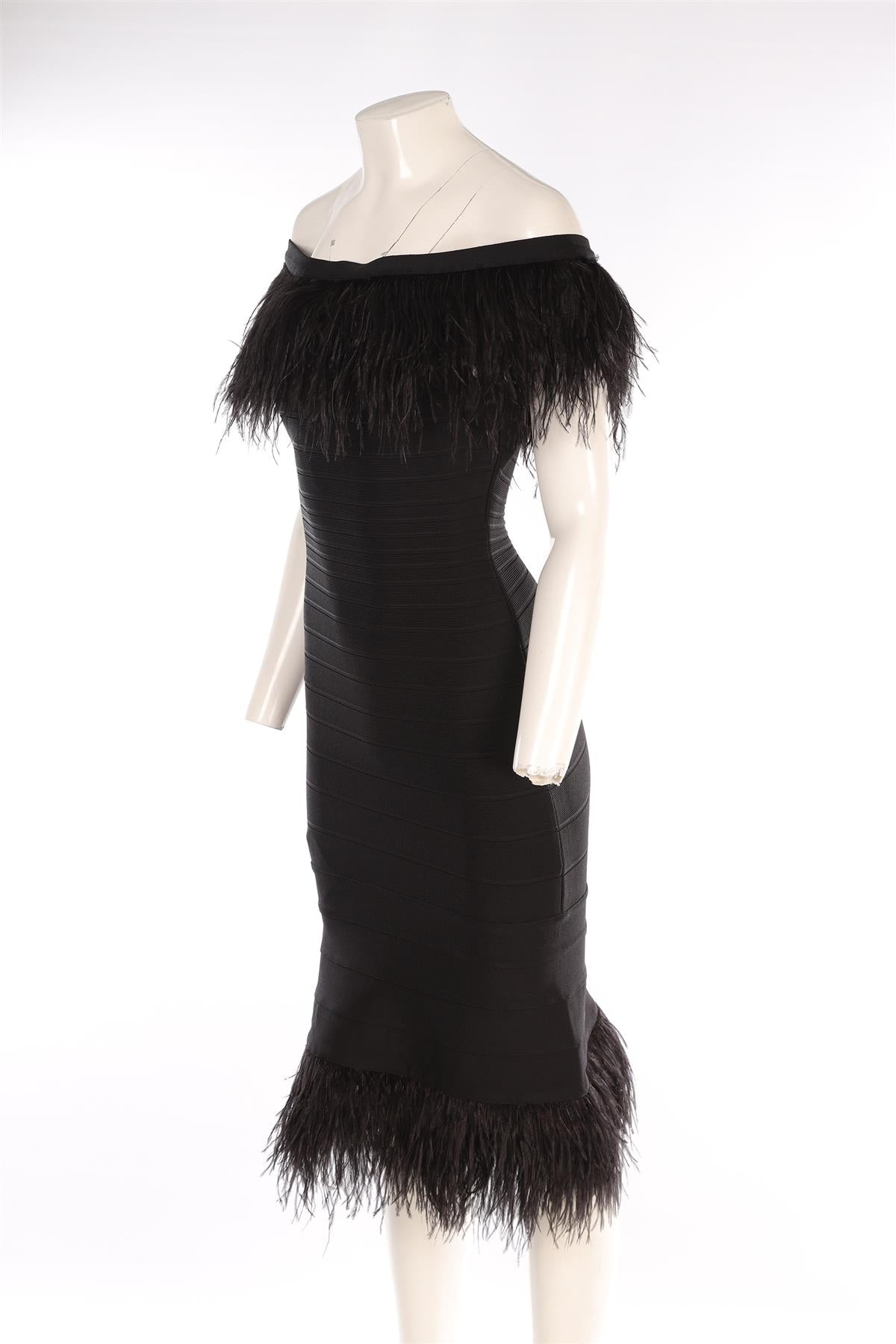 HERVE LEGER BLACK BANDAGE MIDI DRESS SMALL