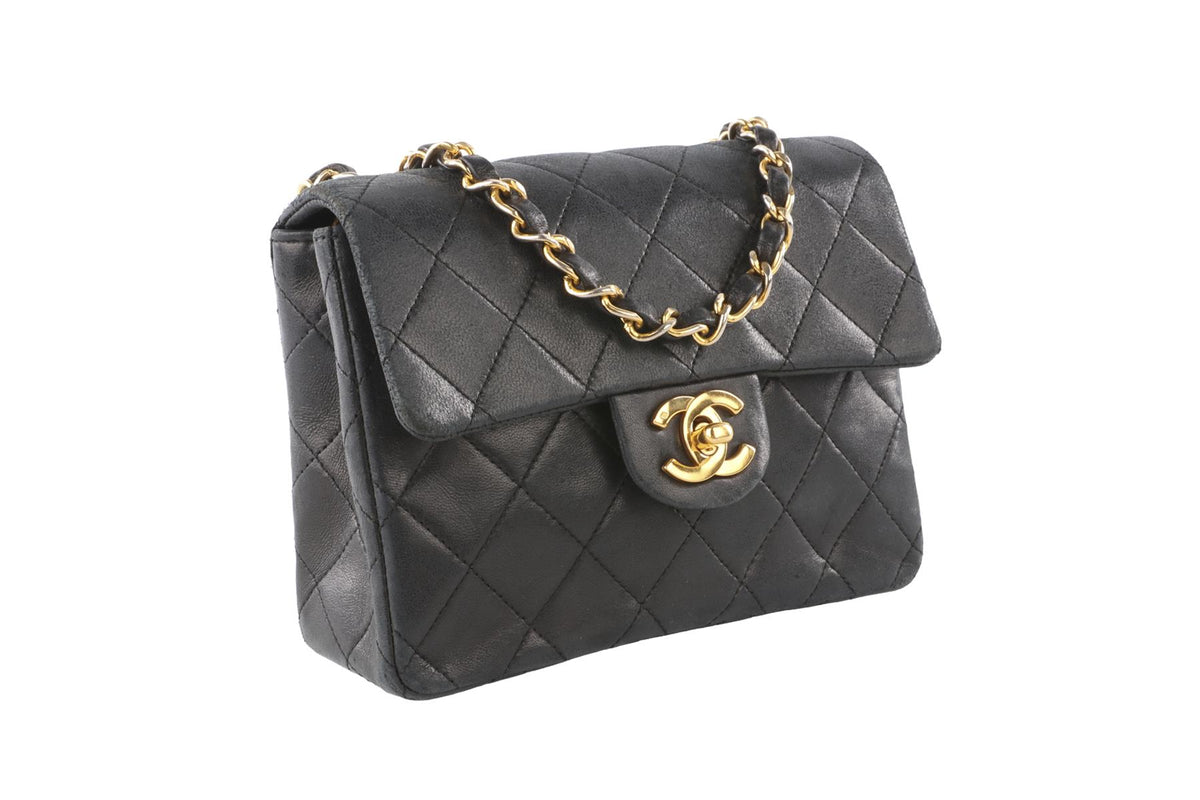 CHANEL BLACK 1986-1988 SQUARE MINI FLAP QUILTED LEATHER SHOULDER BAG