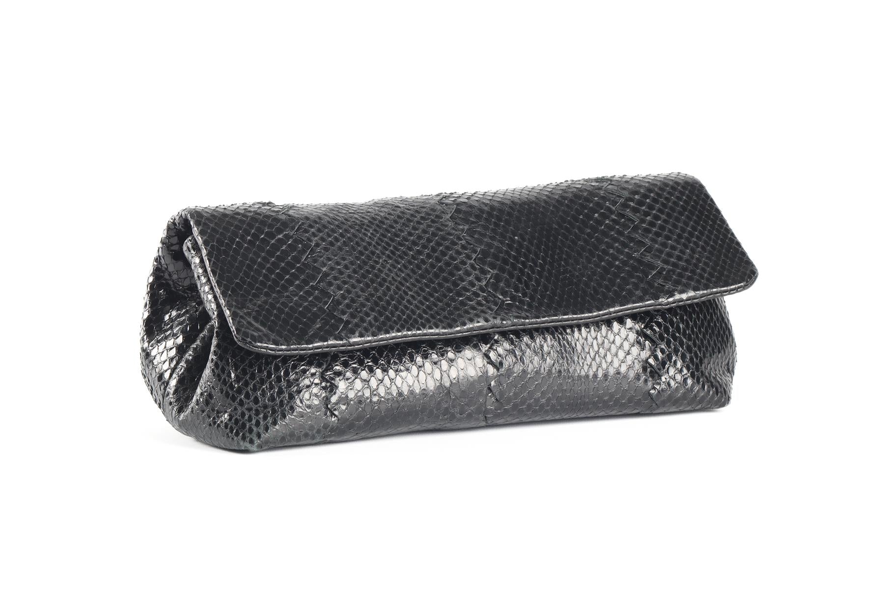 BOTTEGA VENETA BLACK AYER SNAKESKIN CLUTCH