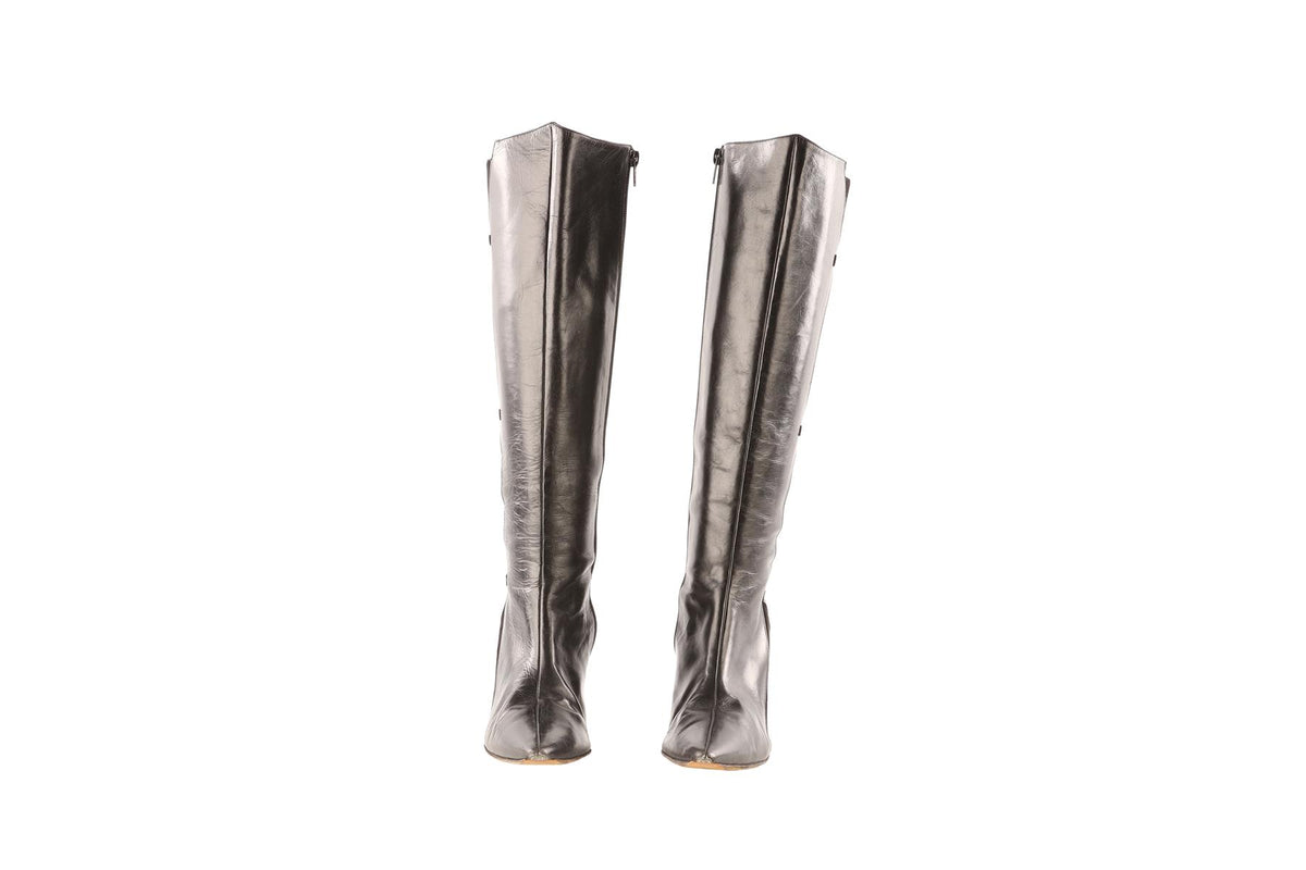 MANOLO BLAHNIK BLACK LEATHER KNEE HIGH BOOTS EU 38.5 UK 5.5 US 8.5