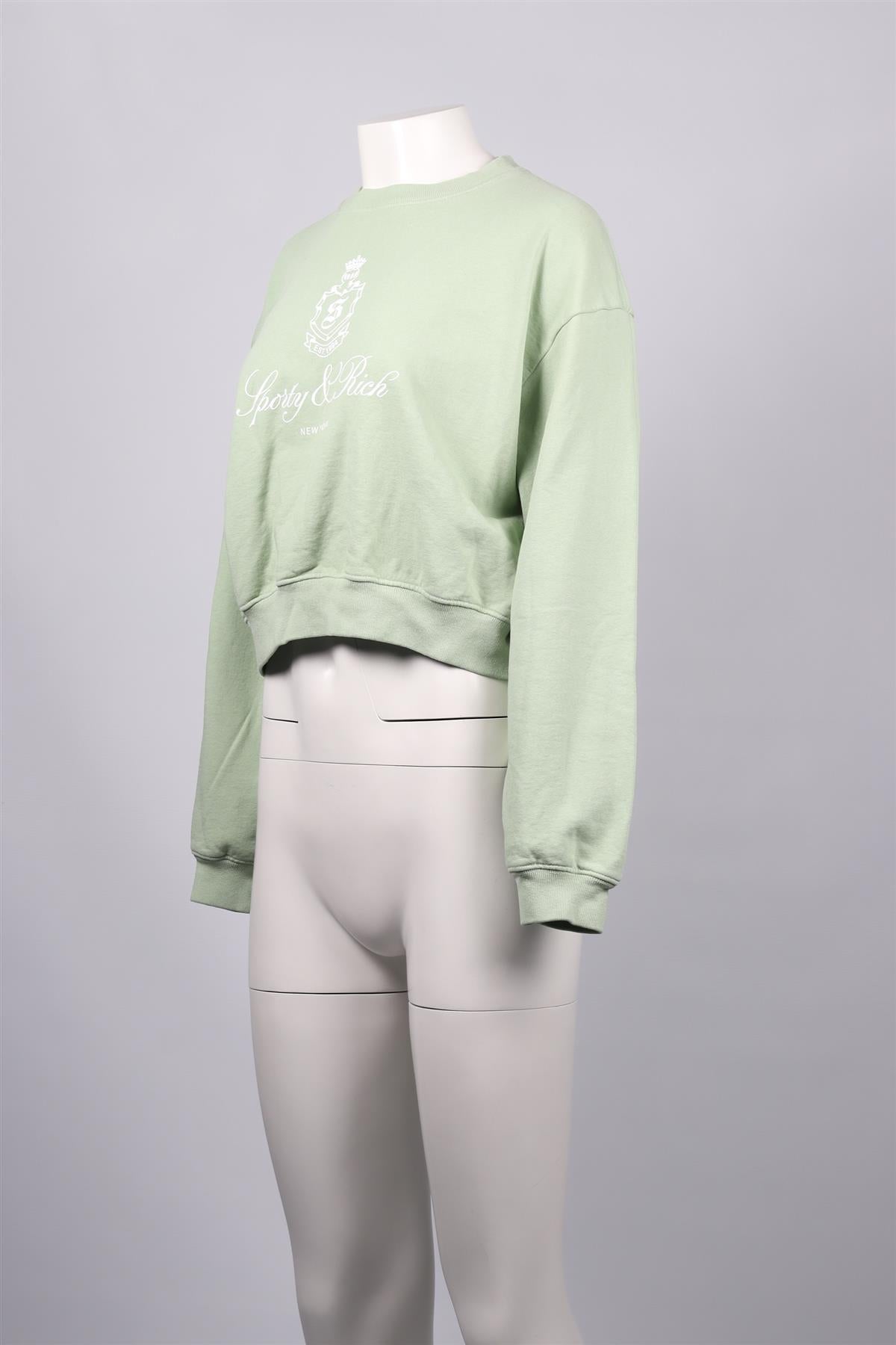 SPORTY & RICH GREEN COTTON SWEATSHIRT SMALL