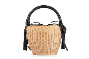 SAINT LAURENT BLACK WICKER BASKET BAG