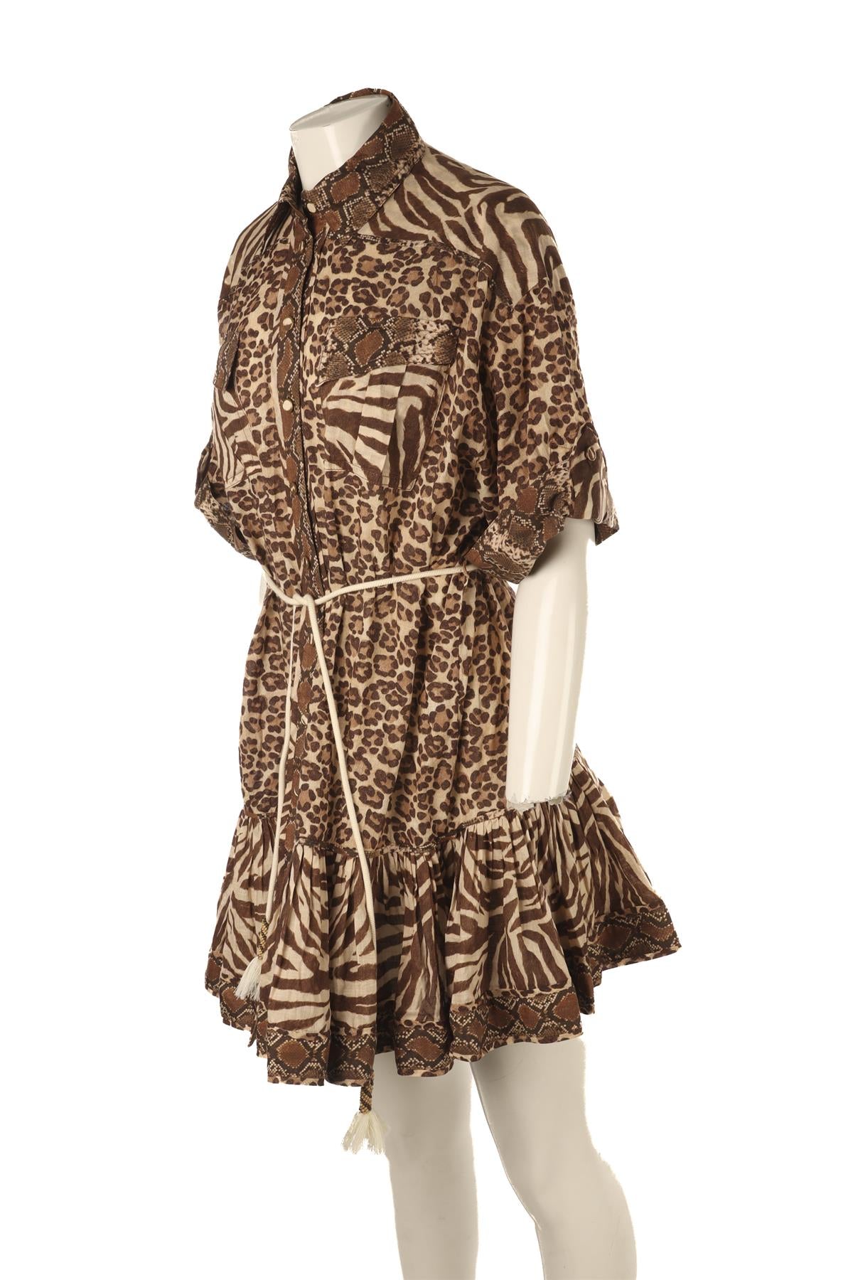 ZIMMERMANN BROWN COTTON MINI DRESS UK 12