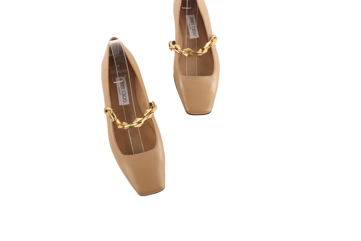 BEIGE LEATHER BALLET FLATS