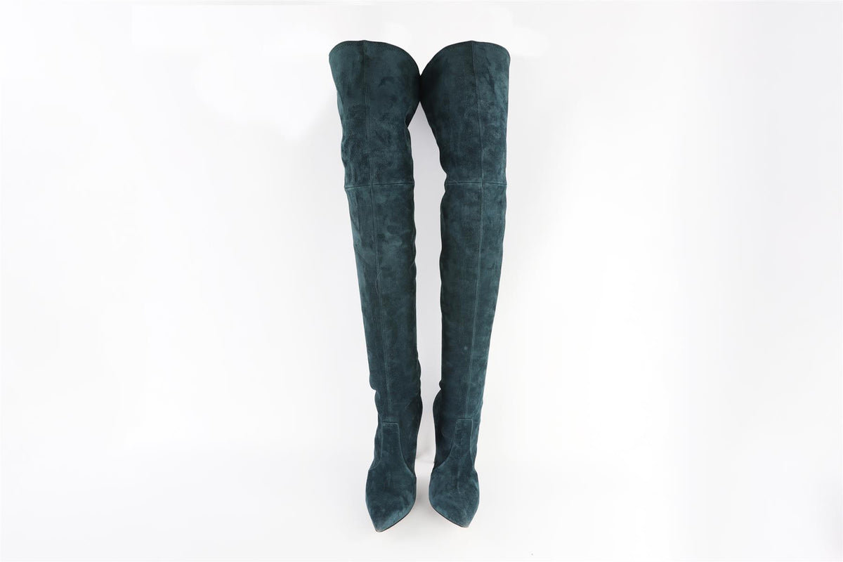 CASADEI BLUE SUEDE OVER THE KNEE BOOTS