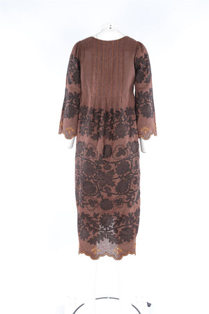 VITA KIN BROWN LINEN MIDI DRESS XSMALL