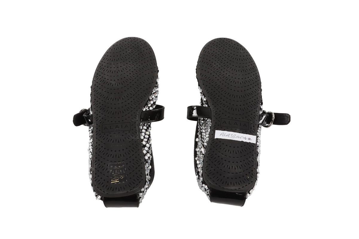 ALAÏA BLACK CRYSTAL AND MESH BALLET FLATS EU 38.5 UK 5.5 US 8.5