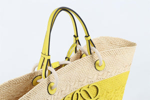 LOEWE YELLOW ANAGRAM MEDIUM STRAW SHOULDER BAG