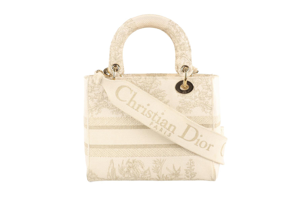 CHRISTIAN DIOR IVORY LADY D-LITE MEDIUM TOILE DE JOUY CANVAS TOTE BAG