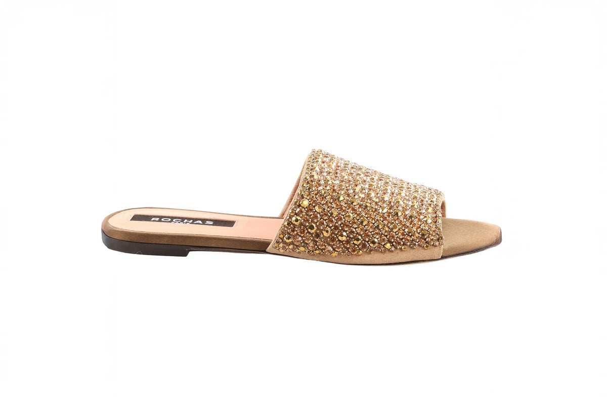 ROCHAS GOLD CRYSTAL AND SATIN SANDALS EU 37.5 UK 4.5