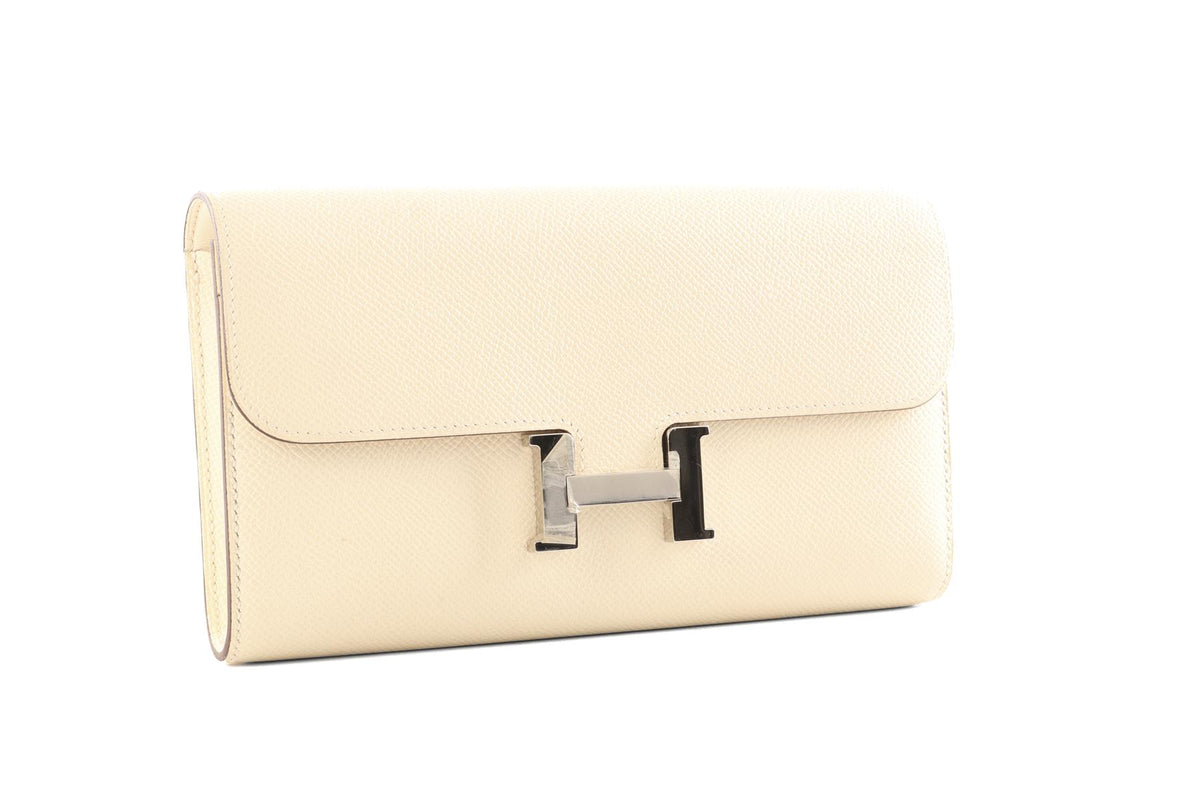 HERMÈS CREAM 2025 CONSTANCE TO GO EPSOM LEATHER WALLET IN NATA