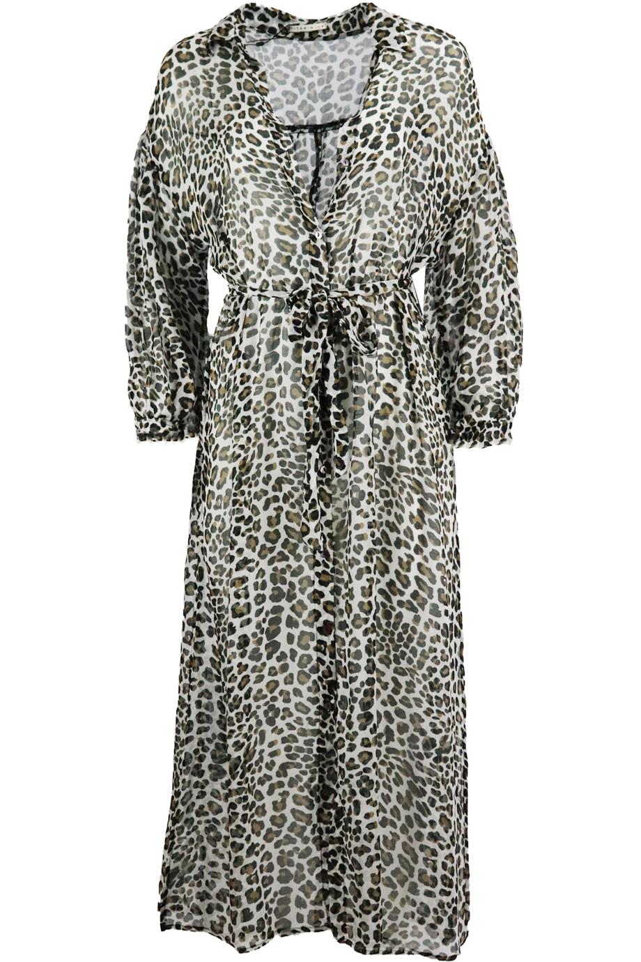 VITAMIN A BELTED LEOPARD PRINT VOILE MIDI DRESS MEDIUM