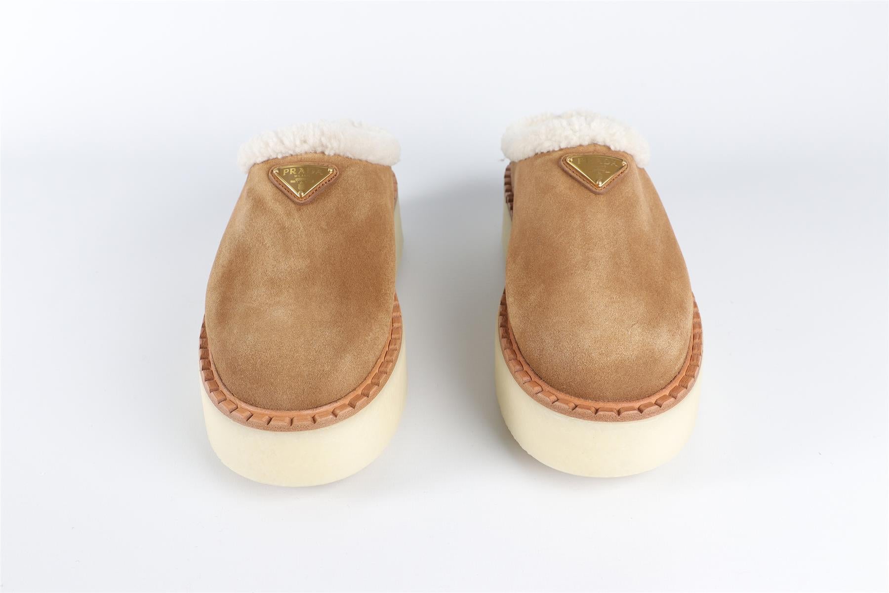 PRADA TAN EVOLVE SUEDE PLATFORM MULES EU 36 UK 3 US 6