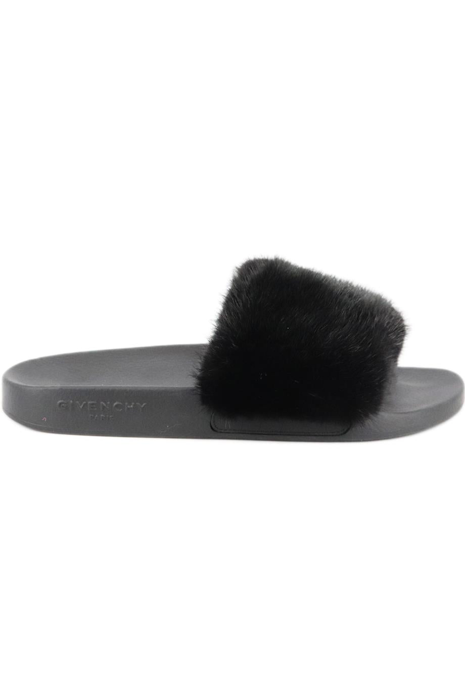 GIVENCHY FUR AND RUBBER SLIDES EU 38 UK 5 US 8
