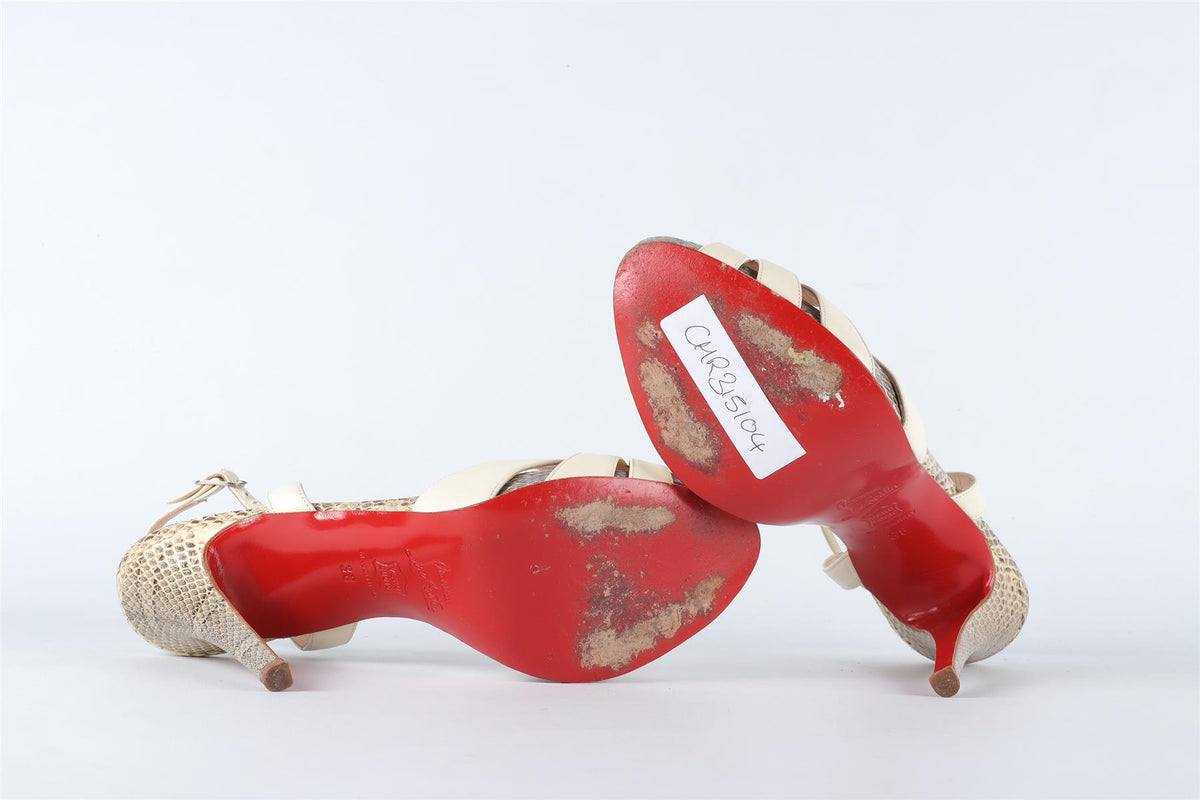 CHRISTIAN LOUBOUTIN CREAM LEATHER AND SNAKESKIN SANDALS EU 38 UK 5 US 8