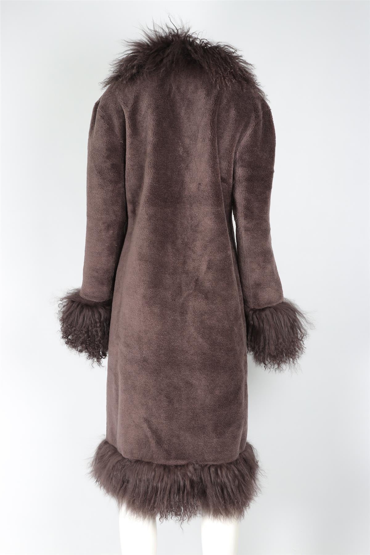 CHARLOTTE SIMONE BROWN FAUX SHEARLING COAT SMALL